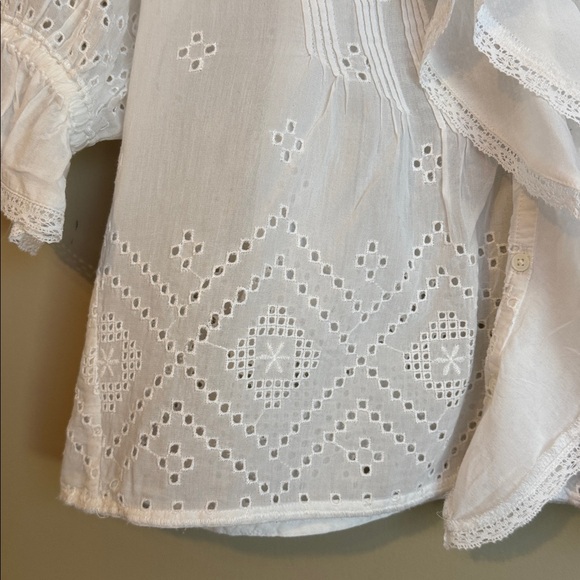 NWT- Madewell Pintuck Ruffle Puff Sleeve Top, White, Medium - Picture 7 of 12